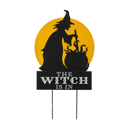 Glitzhome® 30" Black & Orange The Witch Is In Halloween Yard Stake